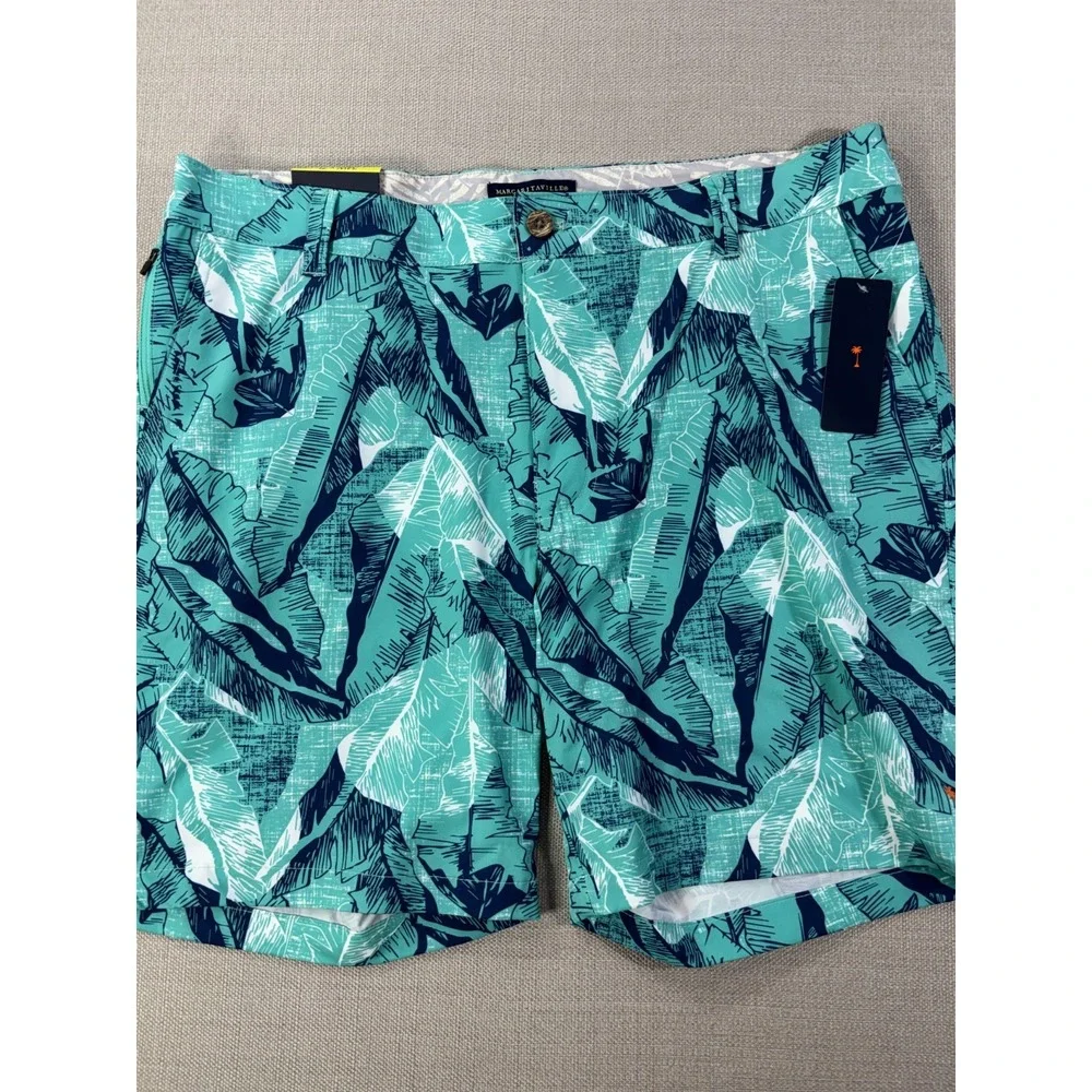 Margaritaville NWT Men's Turquoise Quick Dry Tropical Swim Shorts UPF 30+ Sz 34